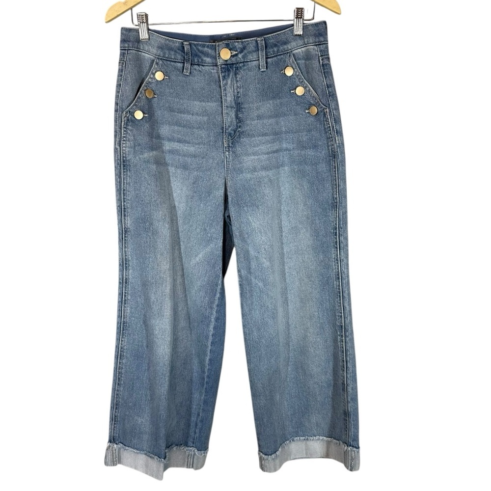 DEMOCRACY Women's 6 AB Solution Skyrise Sailor Button Cropped Wide Leg Jeans